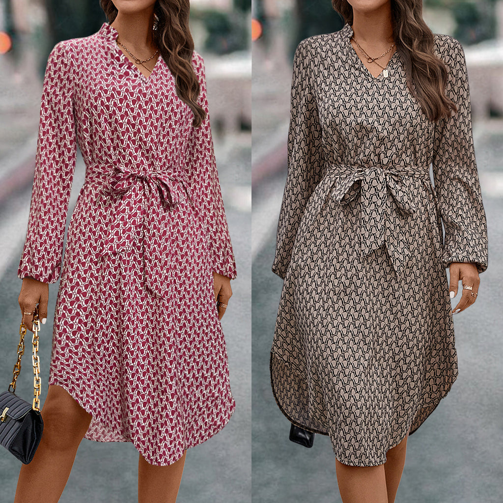 Langärmliges Damenkleid mit verstellbarer Taille