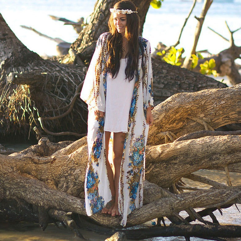 Chiffon Strand-Cardigan mit Print – Bild 2 | LuxeStyle