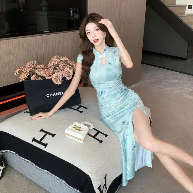 Retro Cheongsam-Kleid mit Schmetterlingsprint – Bild 4 | LuxeStyle