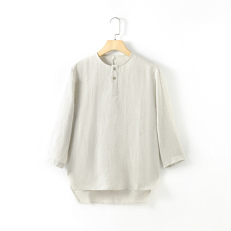 Leinen-T-Shirt mit Rundhals und 3/4-Ärmeln – Bild 3 | LuxeStyle