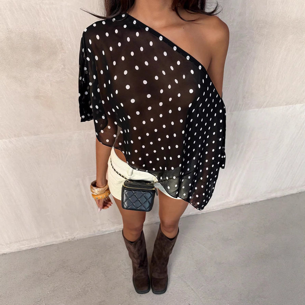 Chiffon-Bluse mit Polka Dots und Mesh
