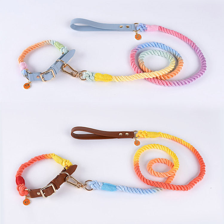 Baumwollseil-Leder-Leinen-Halsband-Set für Hunde – Bild 14 | LuxeStyle