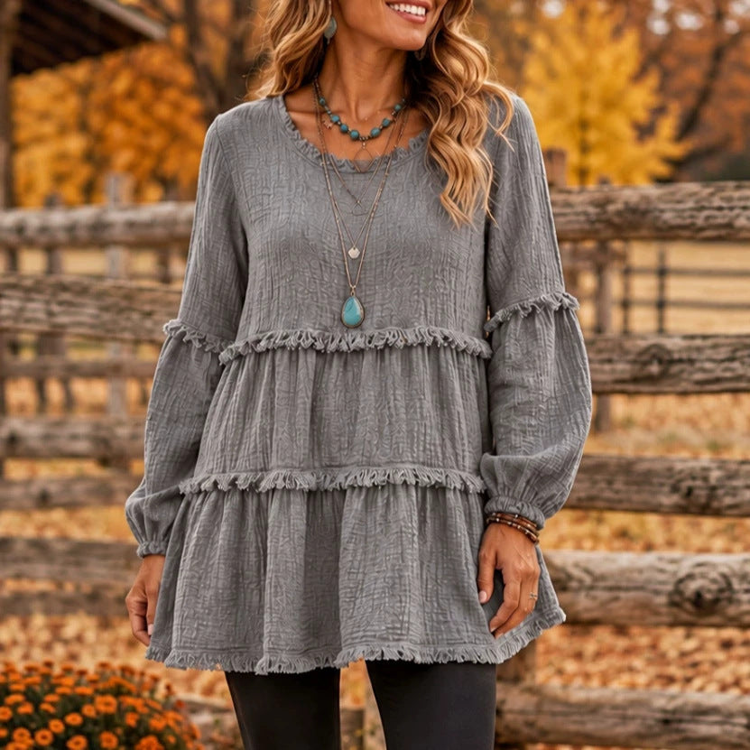 Damen Freizeit-Top mit langen Ärmeln und Paneel-Design