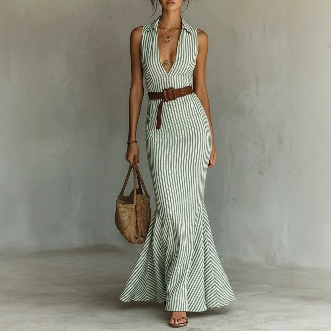 Elegantes V-Neck Kleid mit Gürtel