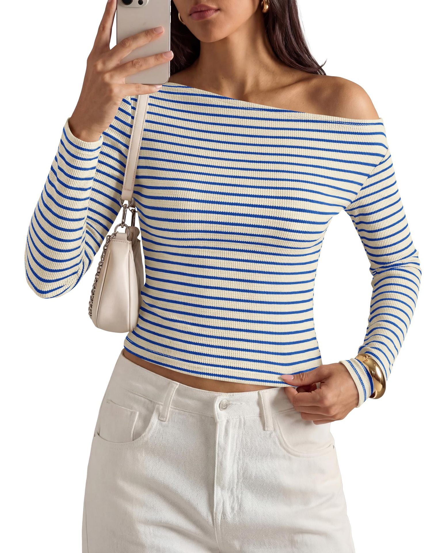 Gestreiftes Off-Shoulder Top für Damen