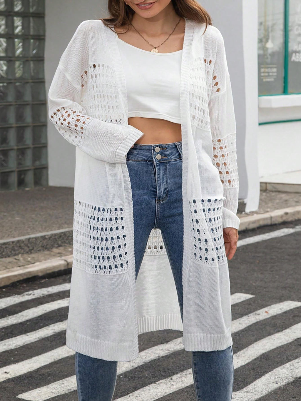 Luftiger Strick-Cardigan mit Lochmuster