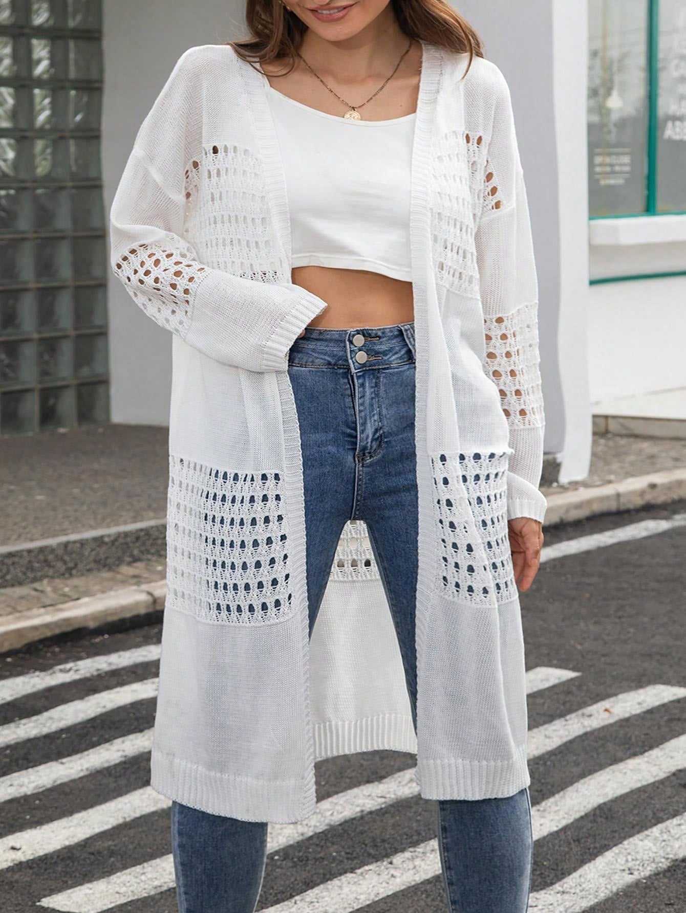 Luftiger Strick-Cardigan mit Lochmuster