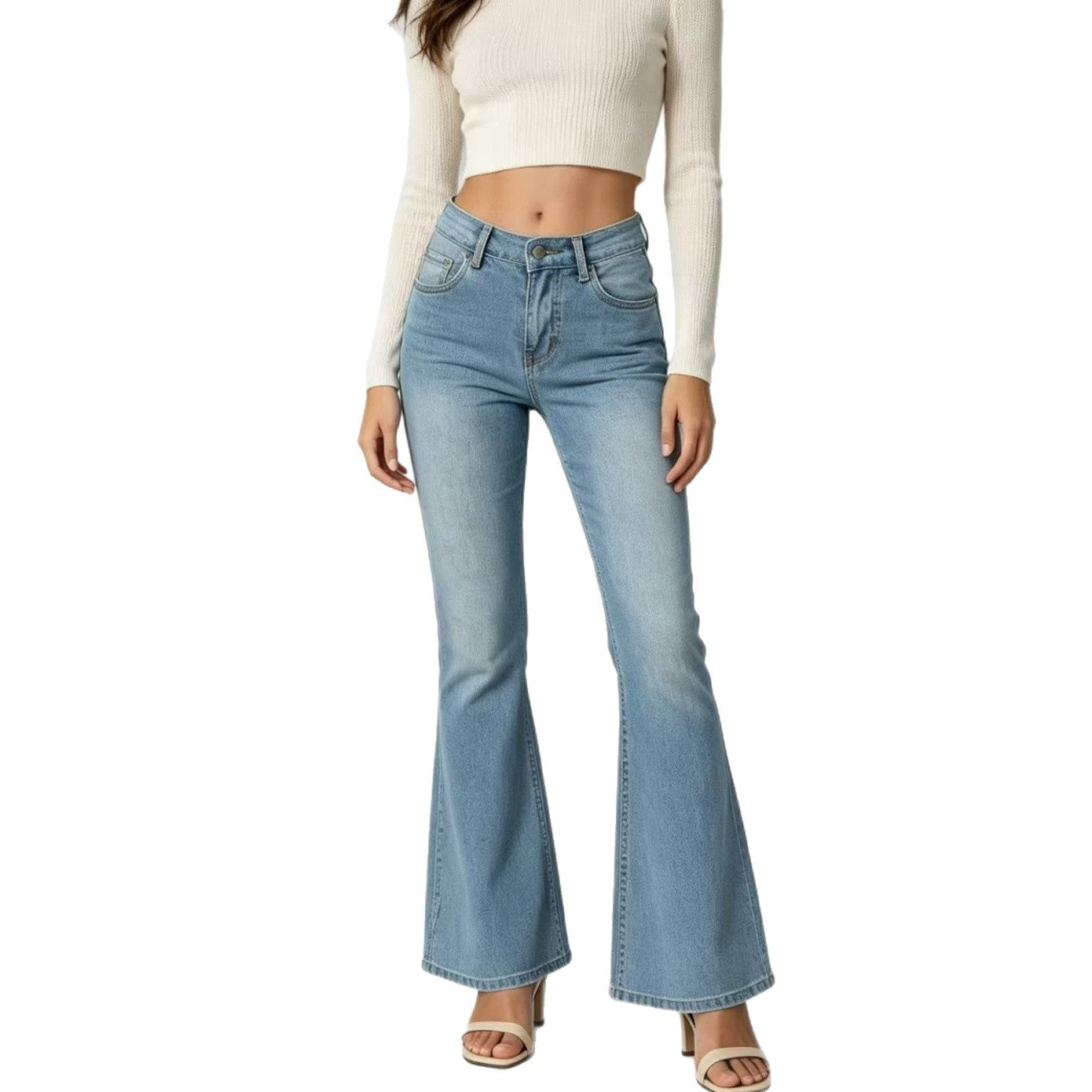 High-Waist Slim-Fit Jeans mit leicht ausgestelltem Bein
