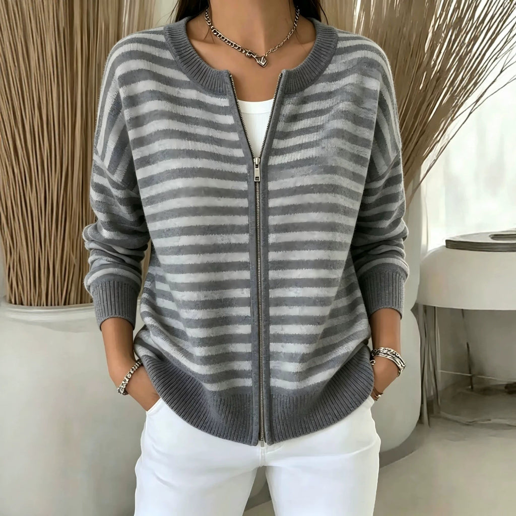 Gestreifte Strickjacke mit Reissverschluss