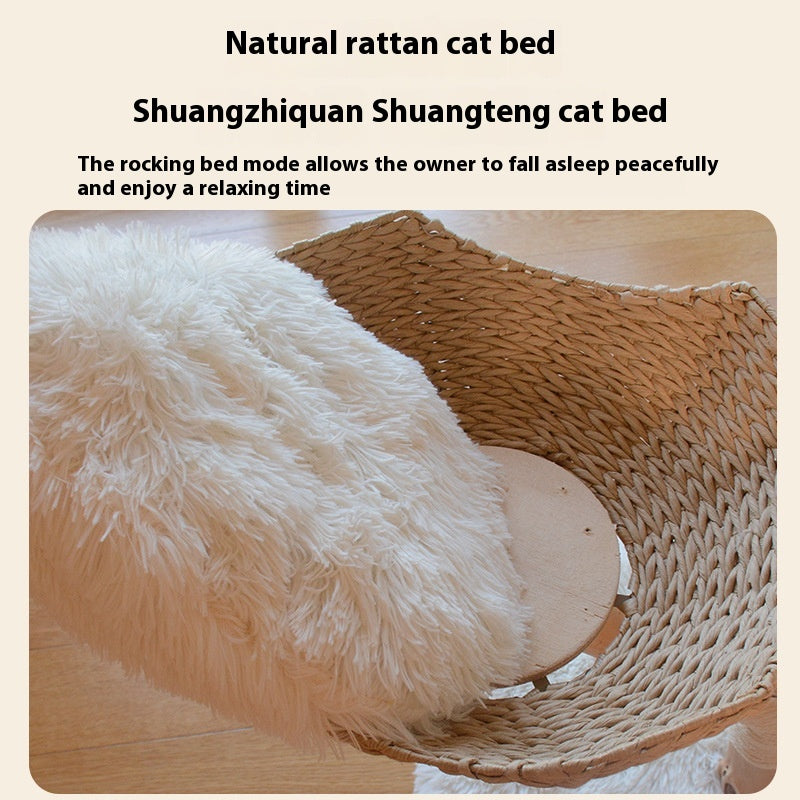 Naturholz Katzenkratzbaum mit Rattan-Nest