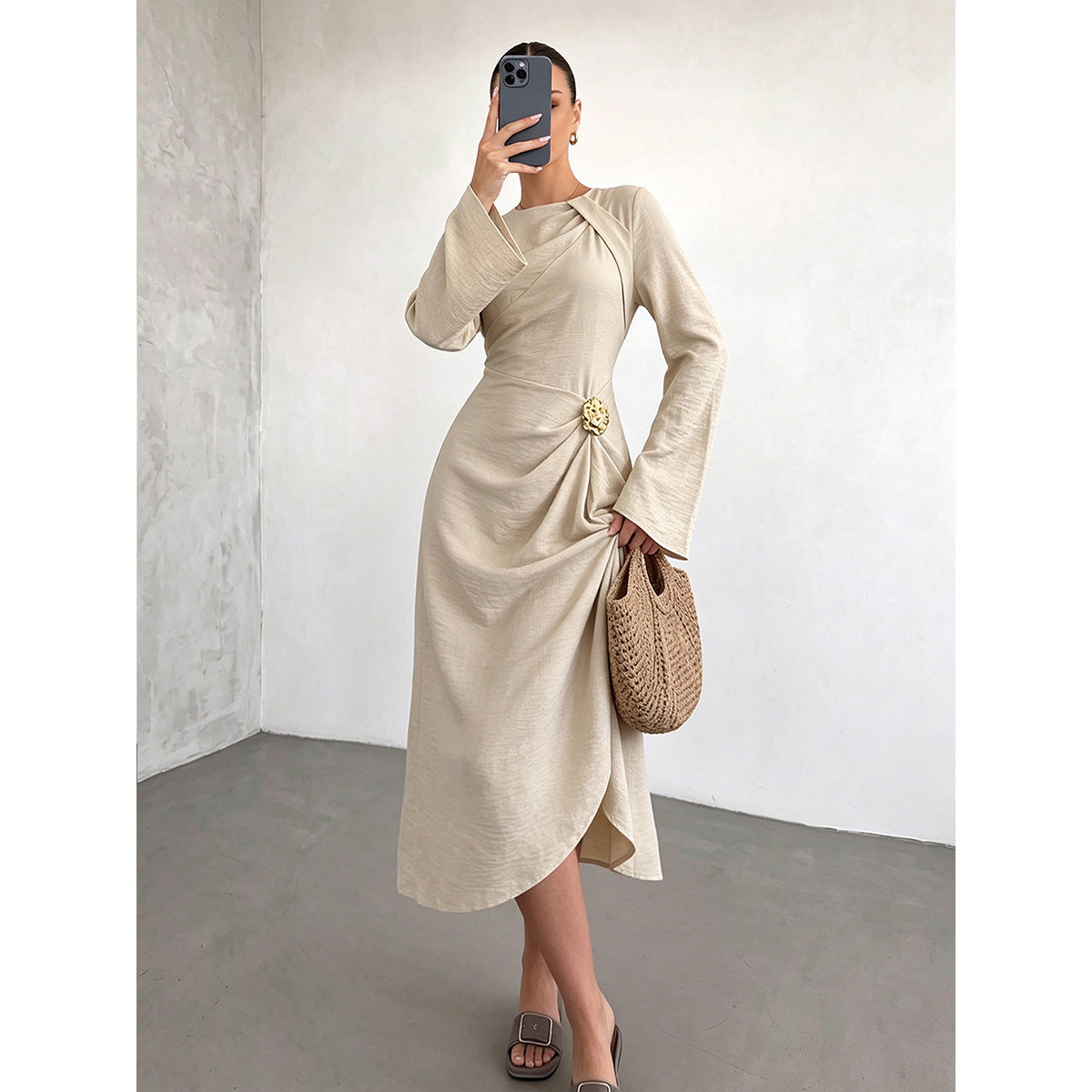 A-Linien Kleid mit Blumen-Ausschnitt, hohe Taille – Bild 4 | LuxeStyle