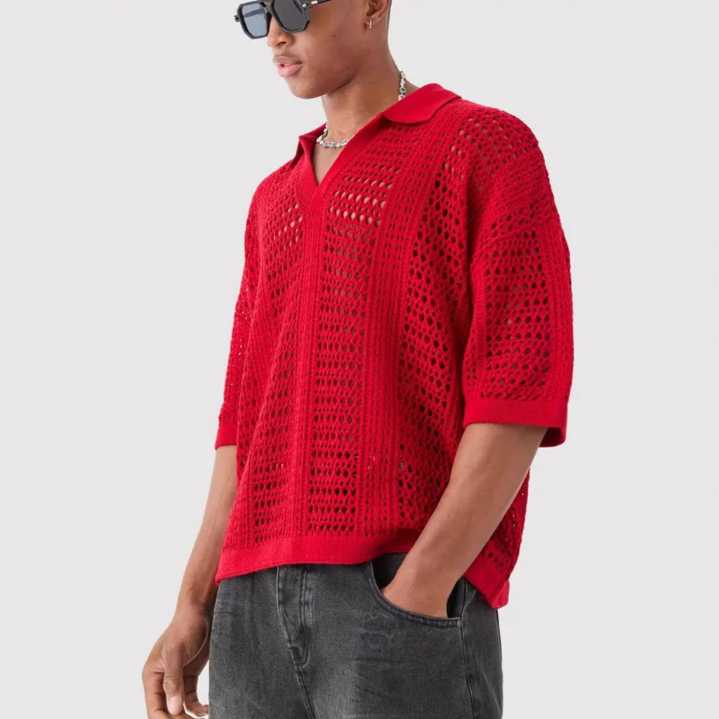 Polo-Shirt mit Netzstruktur und kurzen Ärmeln – Bild 8 | LuxeStyle