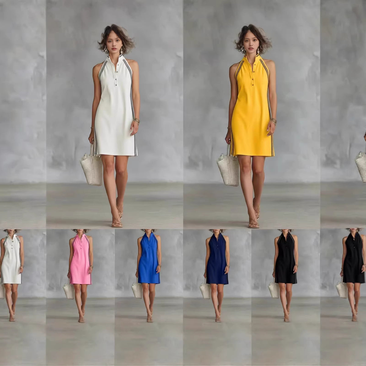 Gestreiftes Mini-Kleid mit hohem Taillenschnitt – Bild 7 | LuxeStyle