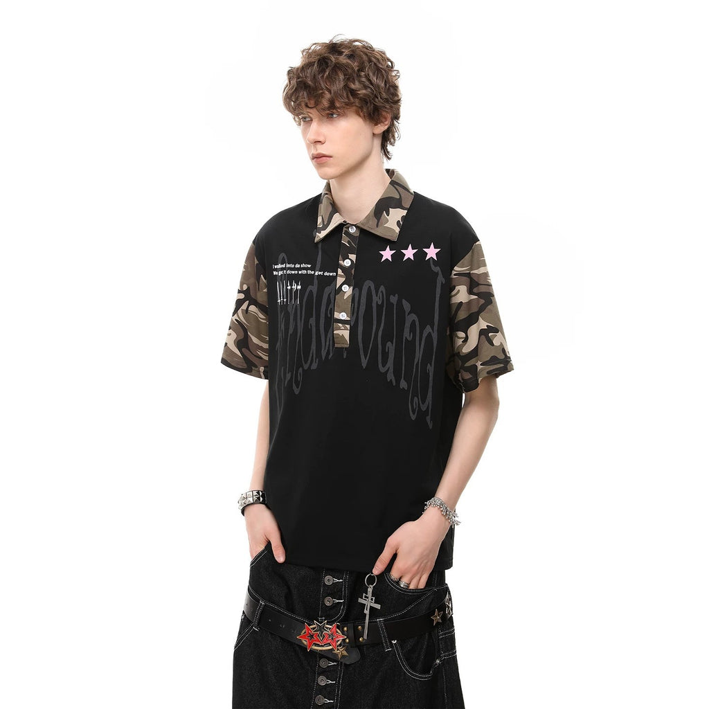 Herren-T-Shirt Camouflage Patchwork Kurzarm