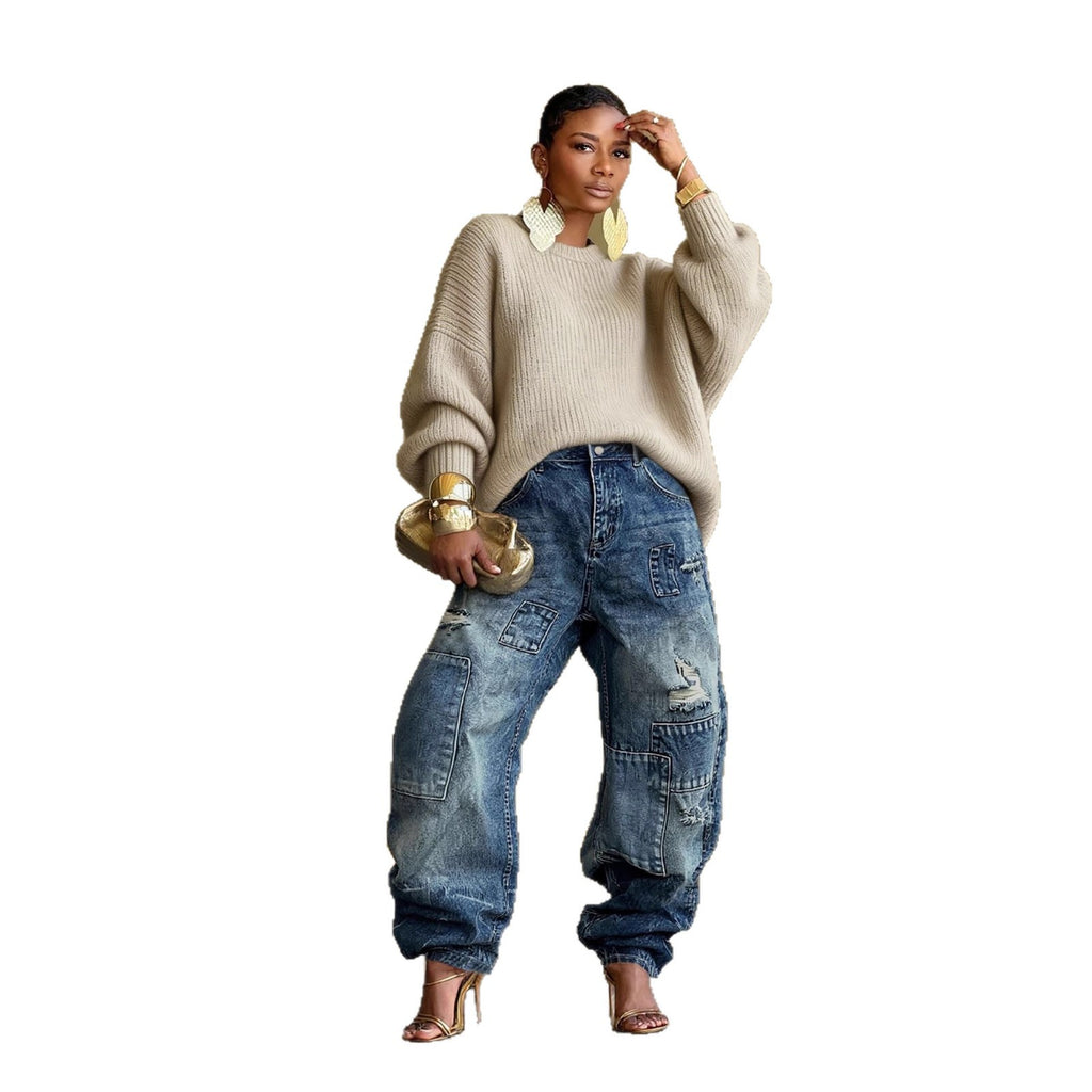 Distressed Patchwork Jeans im Street Style