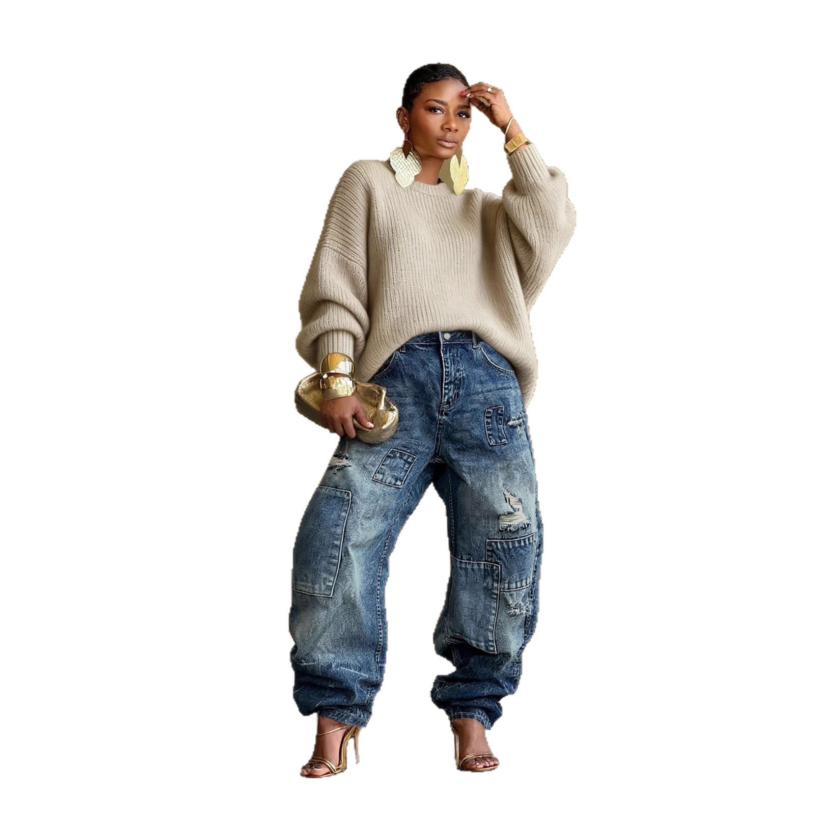 Distressed Patchwork Jeans im Street Style
