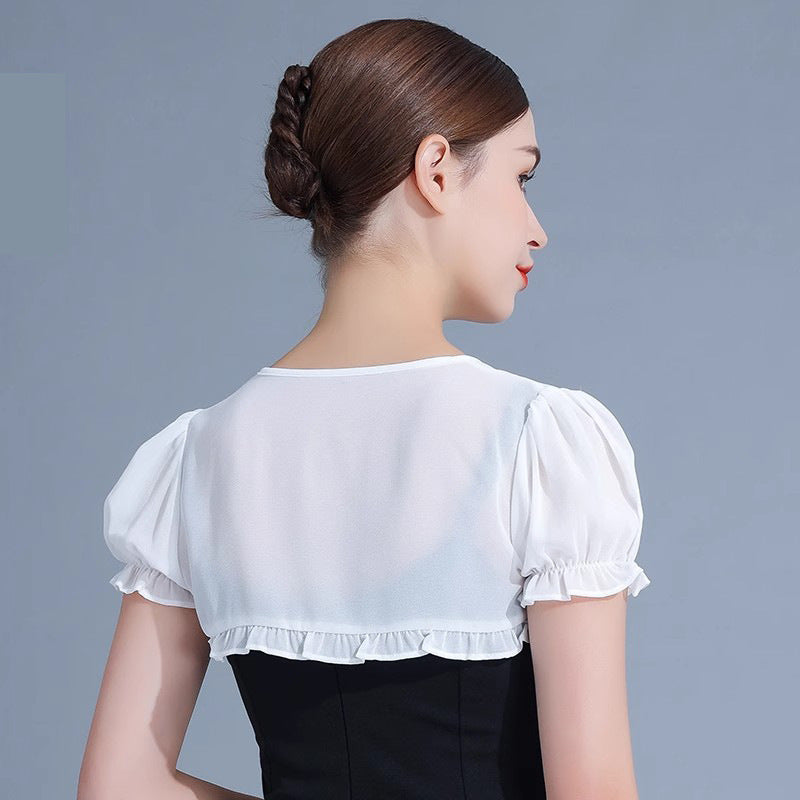 Kurzärmliger Chiffon-Waistcoat in Weiss | LuxeStyle