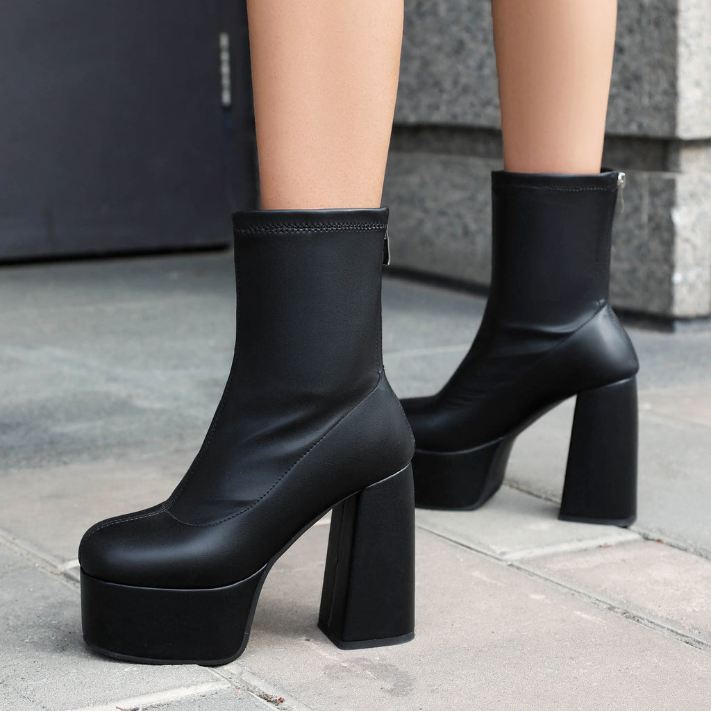 Damen-Stiefeletten mit Plateau und klobigem Absatz