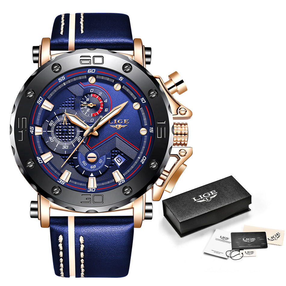 Quarz-Chronograph mit Lederarmband | LuxeStyle