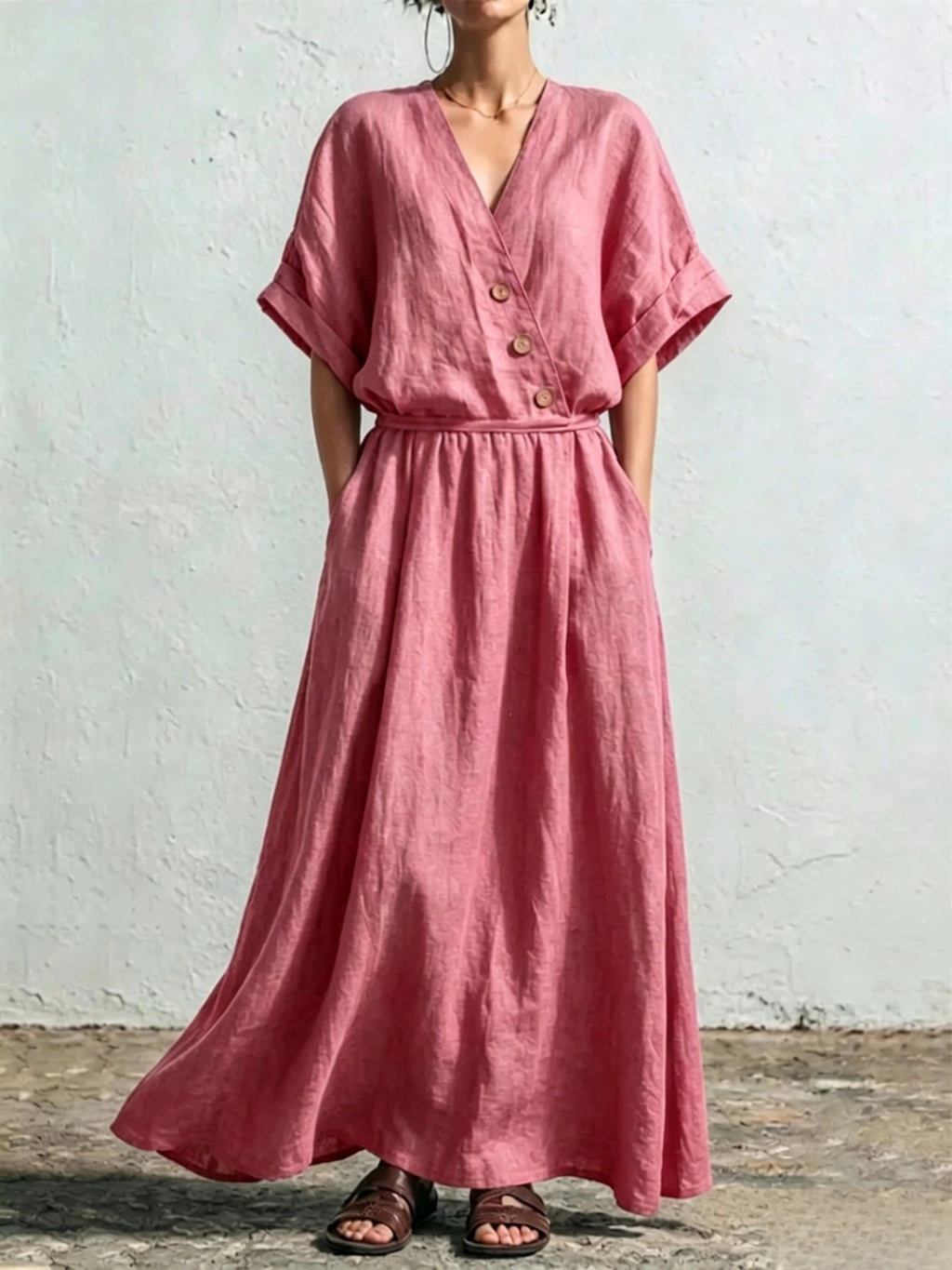 Weit sitzendes V-Ausschnitt-Kleid in Weiss – Bild 8 | LuxeStyle