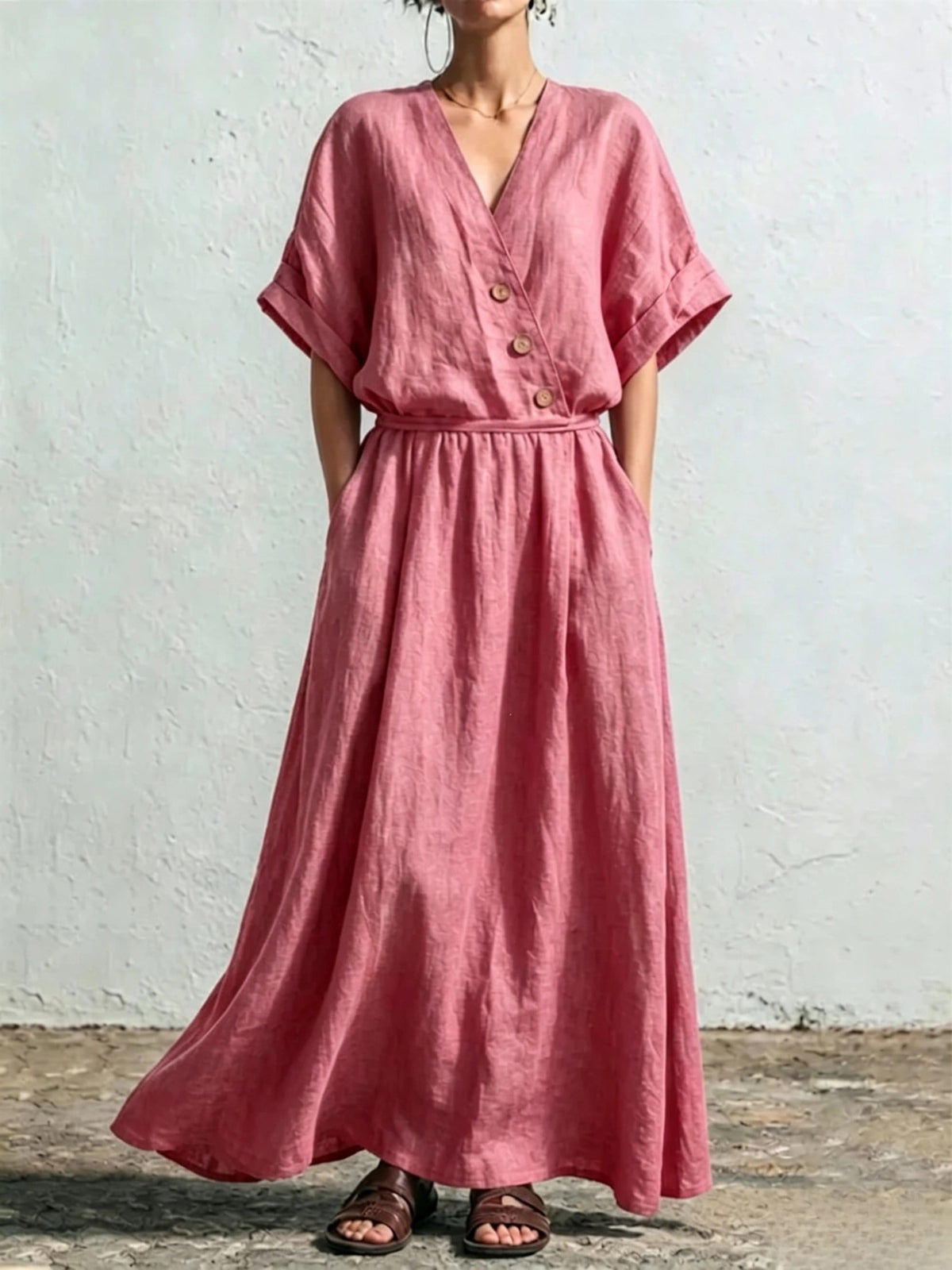 Weit sitzendes V-Ausschnitt-Kleid in Weiss – Bild 8 | LuxeStyle