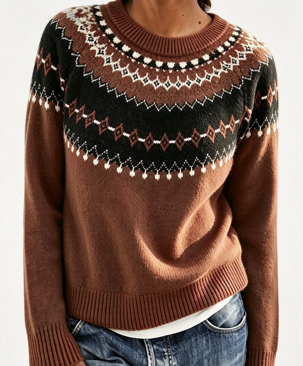 Rundhals-Pullover mit Farbblock-Design