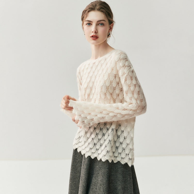 Cashmere-Pullover mit Feder-Design