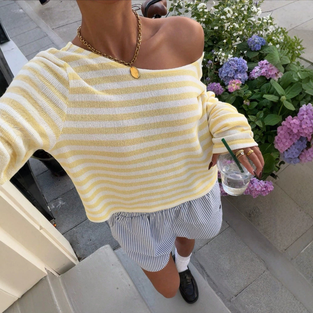 Gestreiftes Stricktop mit langen Ärmeln