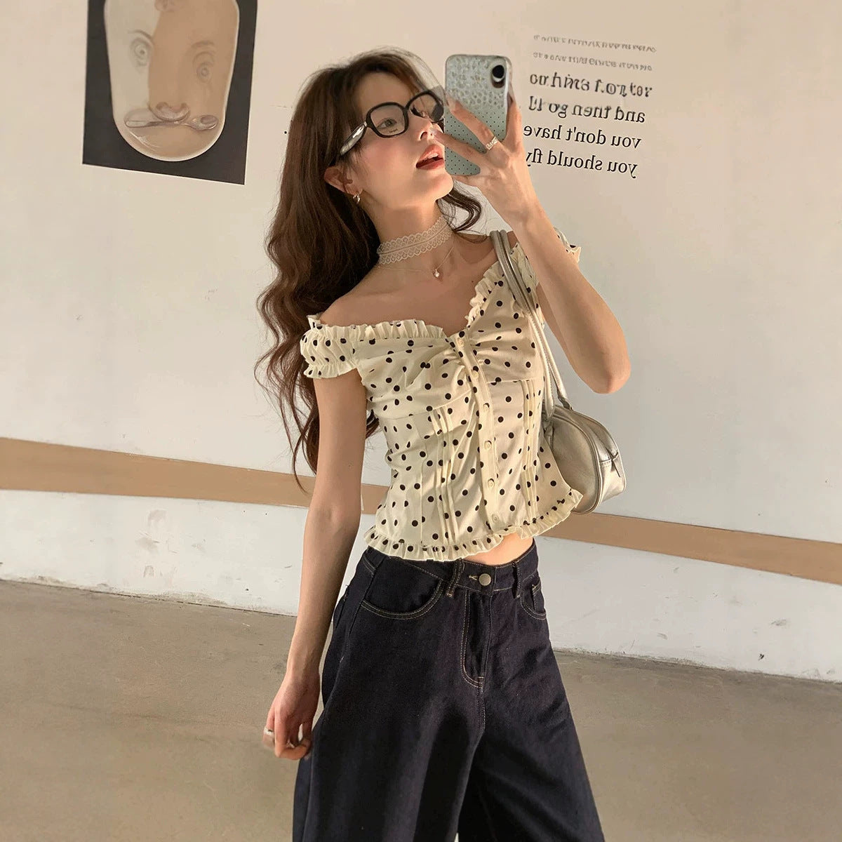 Polka-Dot Oberteil mit Taille