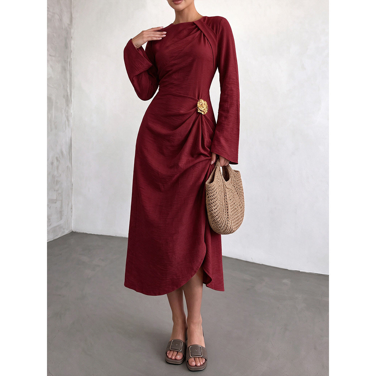 A-Linien Kleid mit Blumen-Ausschnitt, hohe Taille – Bild 2 | LuxeStyle