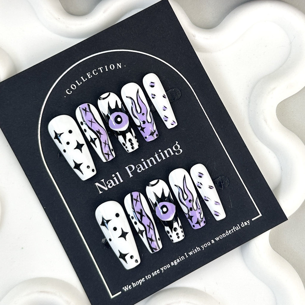 Handbemalte Cartoon-Fake Nails – mittellang