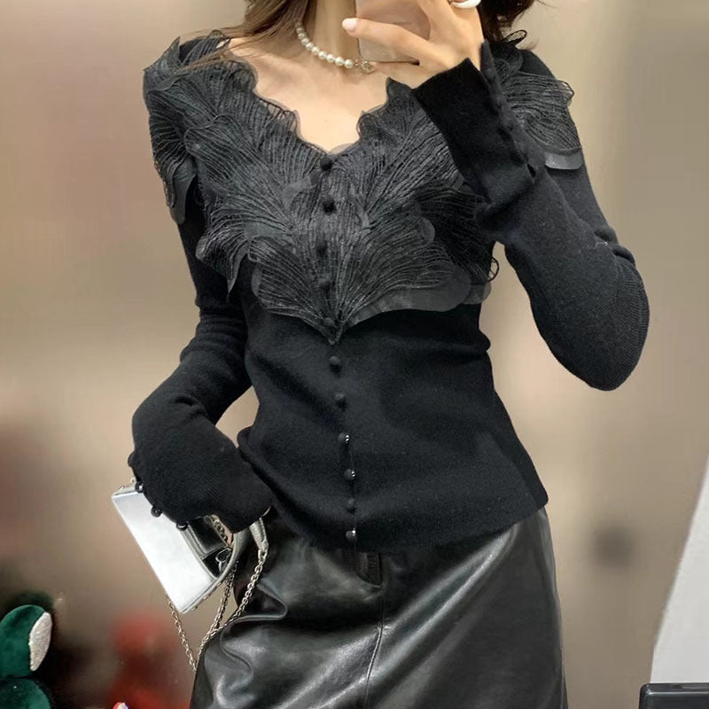 Damen-Lace-Top Herbst, elegant und luxuriös