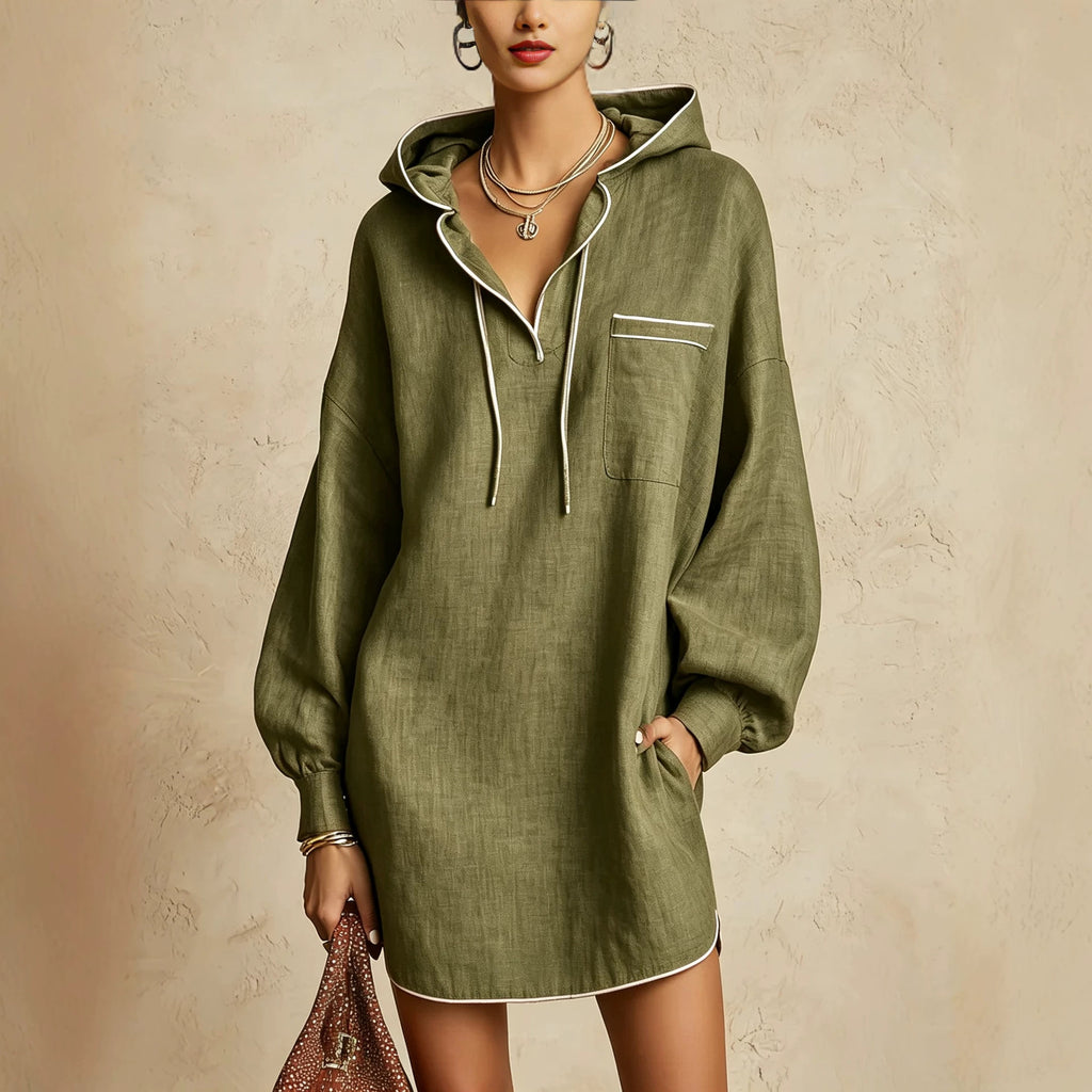 Midi-Kleid mit Kapuze und Kordelzug
