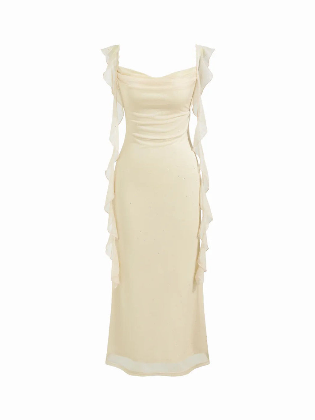Pailletten Mesh Maxikleid mit Rüschen