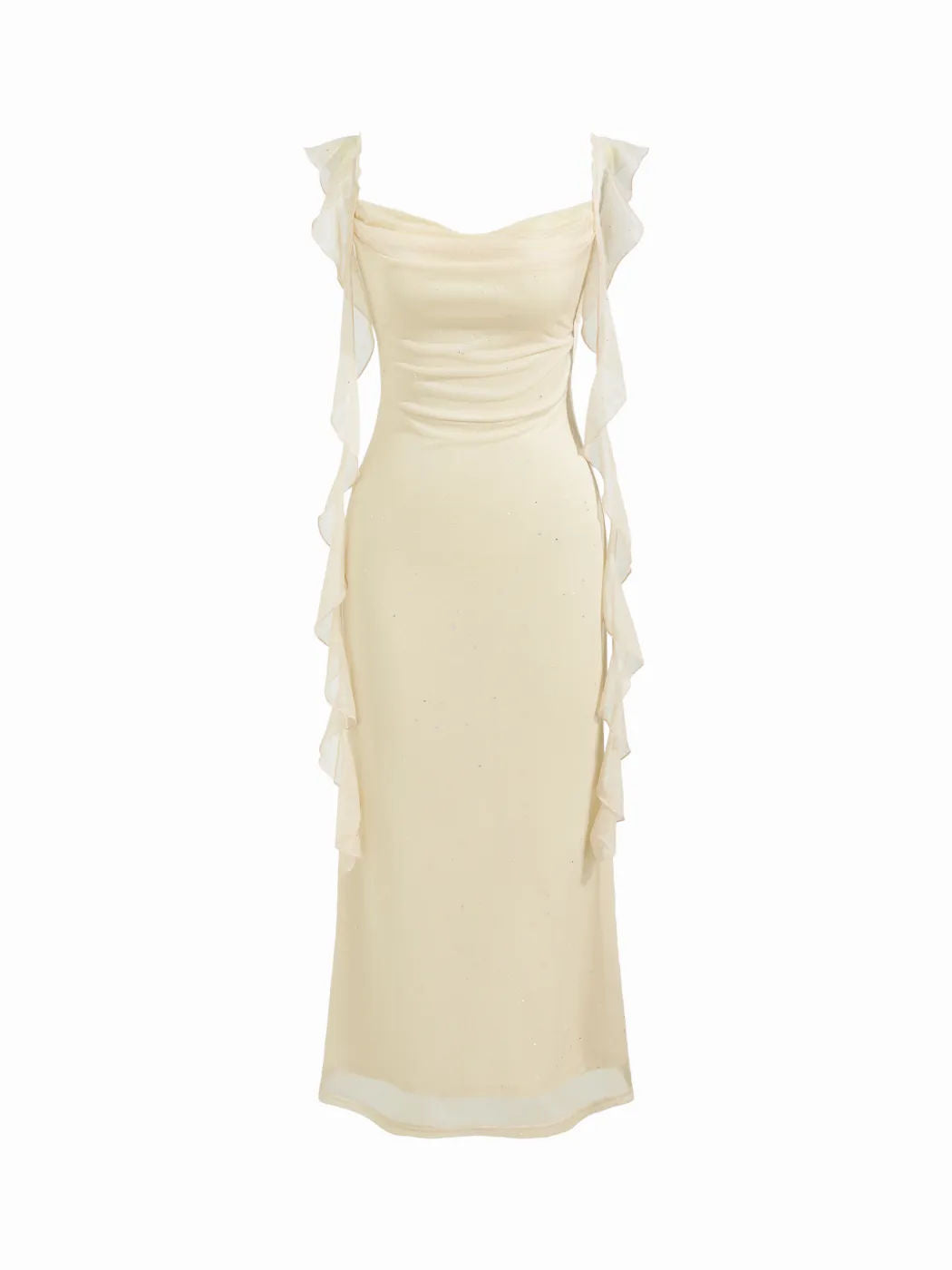 Pailletten Mesh Maxikleid mit Rüschen