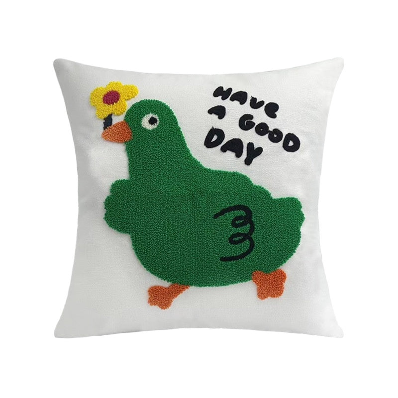 Tierisches Stickkissen aus Baumwoll-Canvas