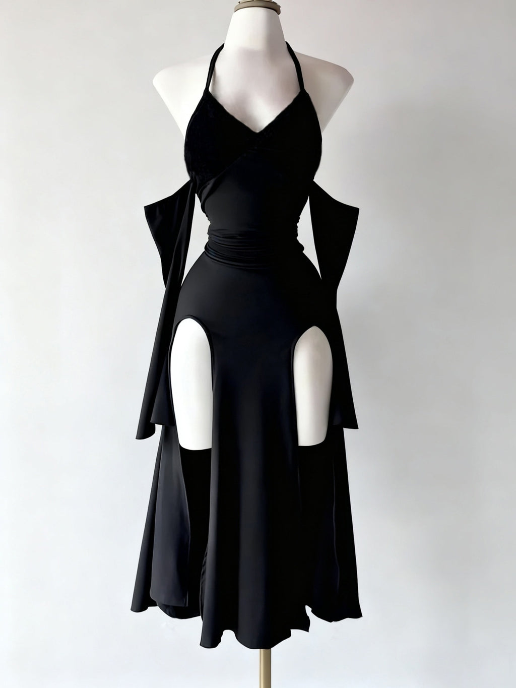 Halterneck Off-Shoulder Schlitz-Kleid – Bild 2 | LuxeStyle