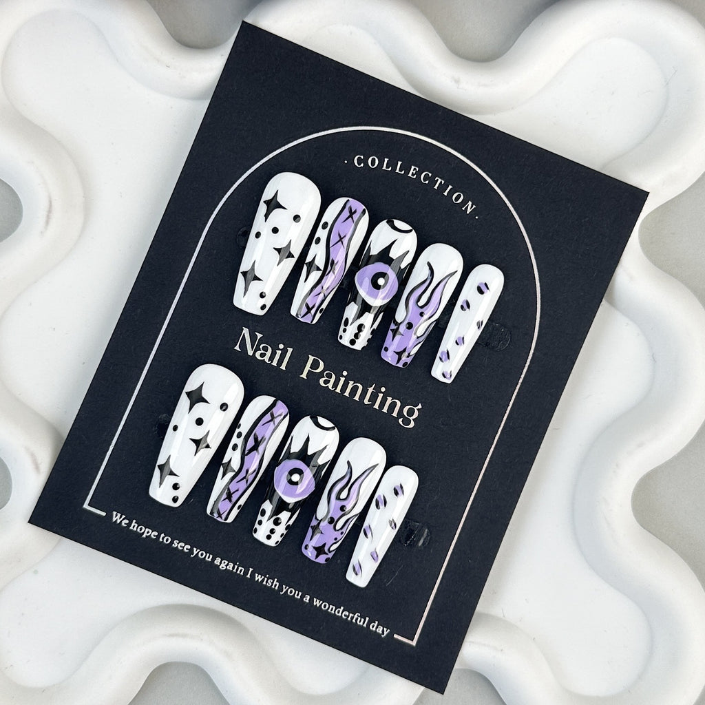 Handbemalte Cartoon-Fake Nails – mittellang
