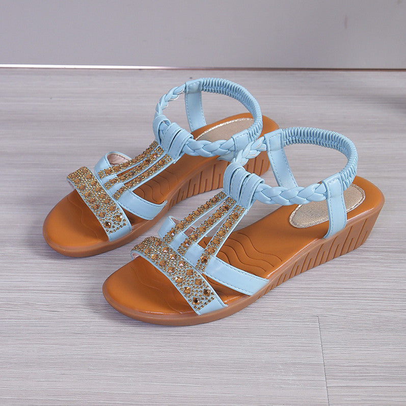 Keilabsatz-Sandalen mit Strass und Peep Toe – Bild 7 | LuxeStyle