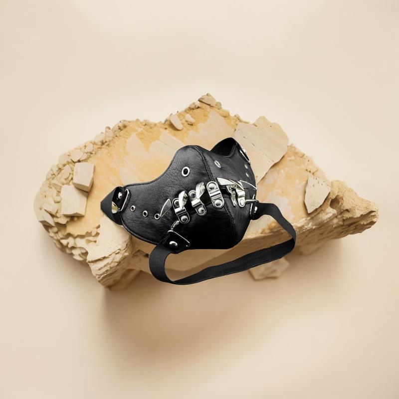 Leder Halbmaske Totenkopf-Reiter Schwarz