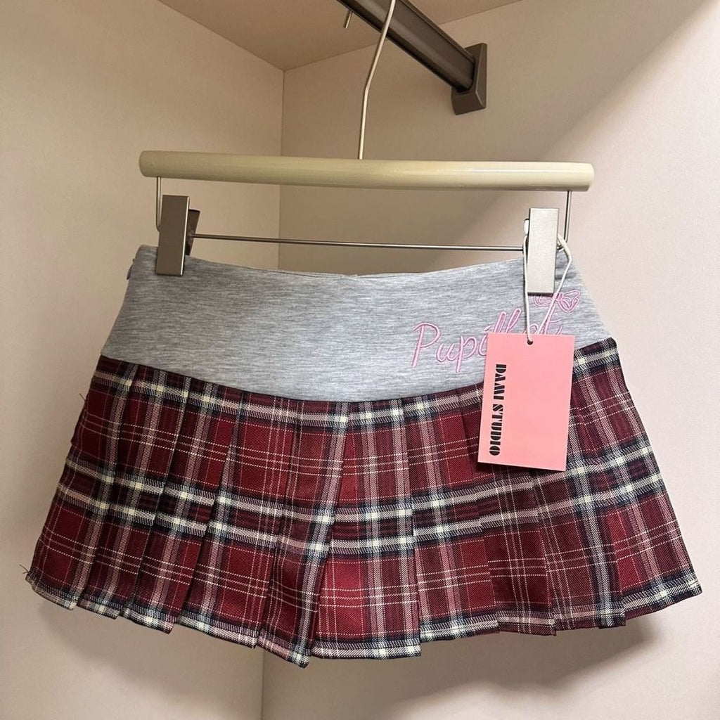 Plaid-Plissee-Rock mit hoher Taille und A-Linie, Midi-Länge
