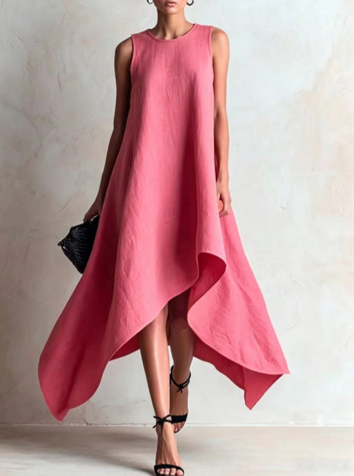 Asymmetrisches Leinenkleid ohne Ärmel – Bild 10 | LuxeStyle