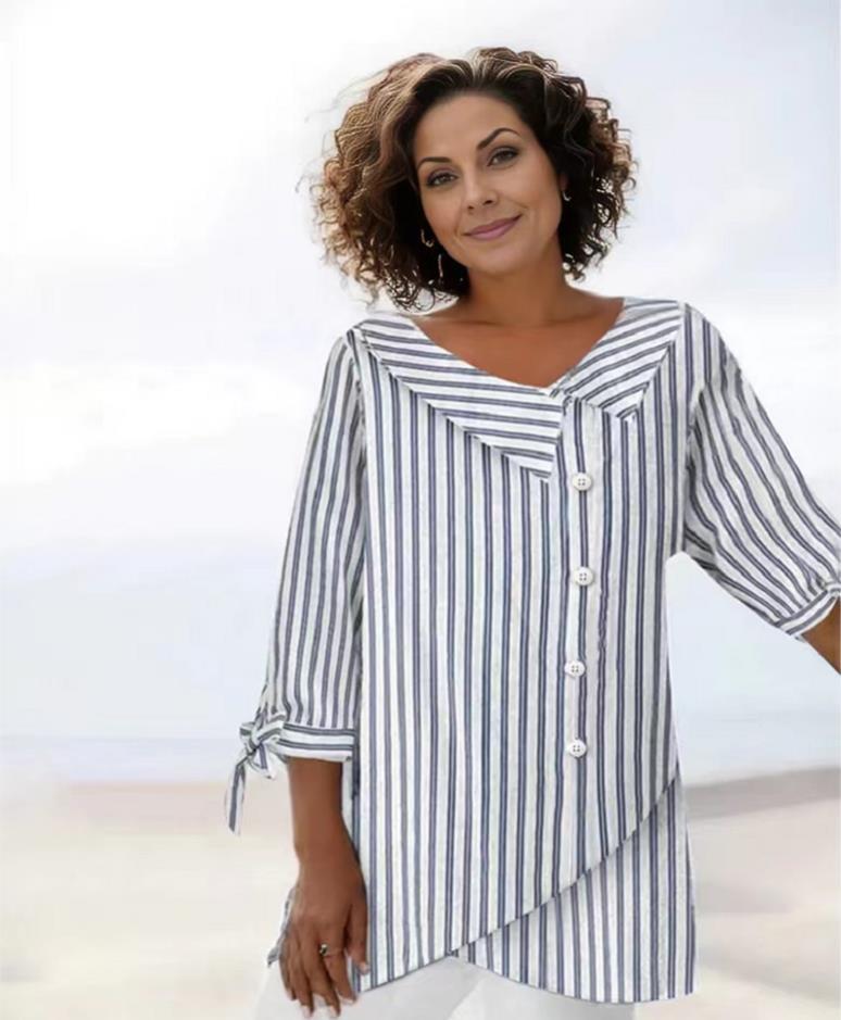Gestreiftes V-Neck Top für Damen