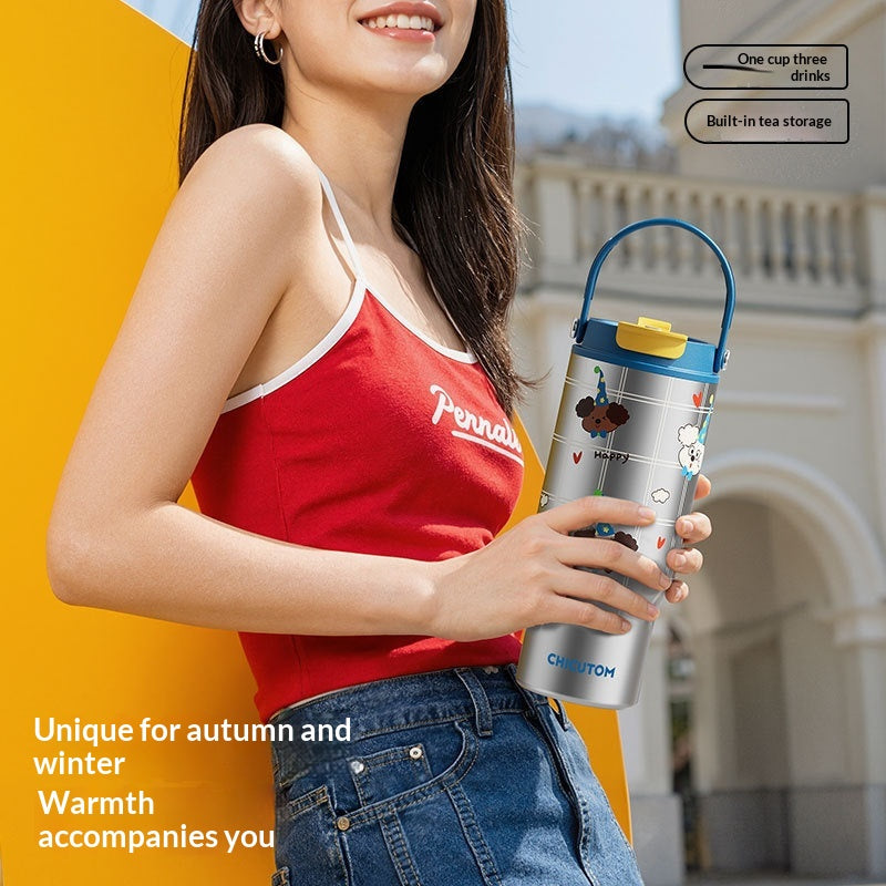Thermobecher mit Henkel und Strohhalm, 780 ml