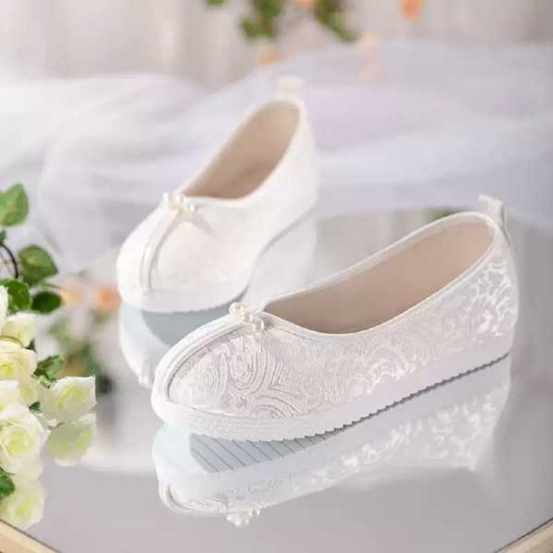 Jacquard Satin Flats mit Perlen