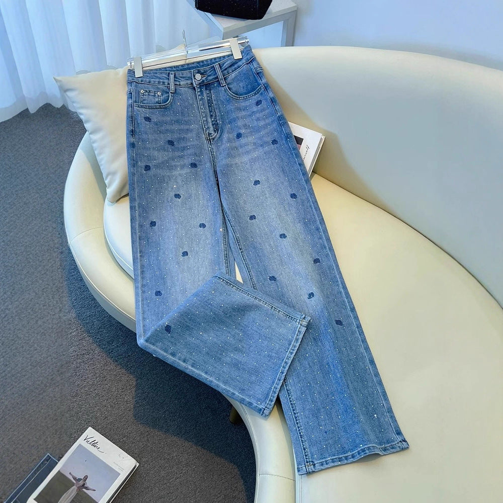 Vintage Blue Rose Bestickte Jeans
