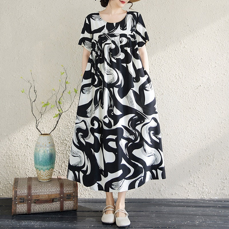 Elegantes Baumwollseidenkleid mit Taschen