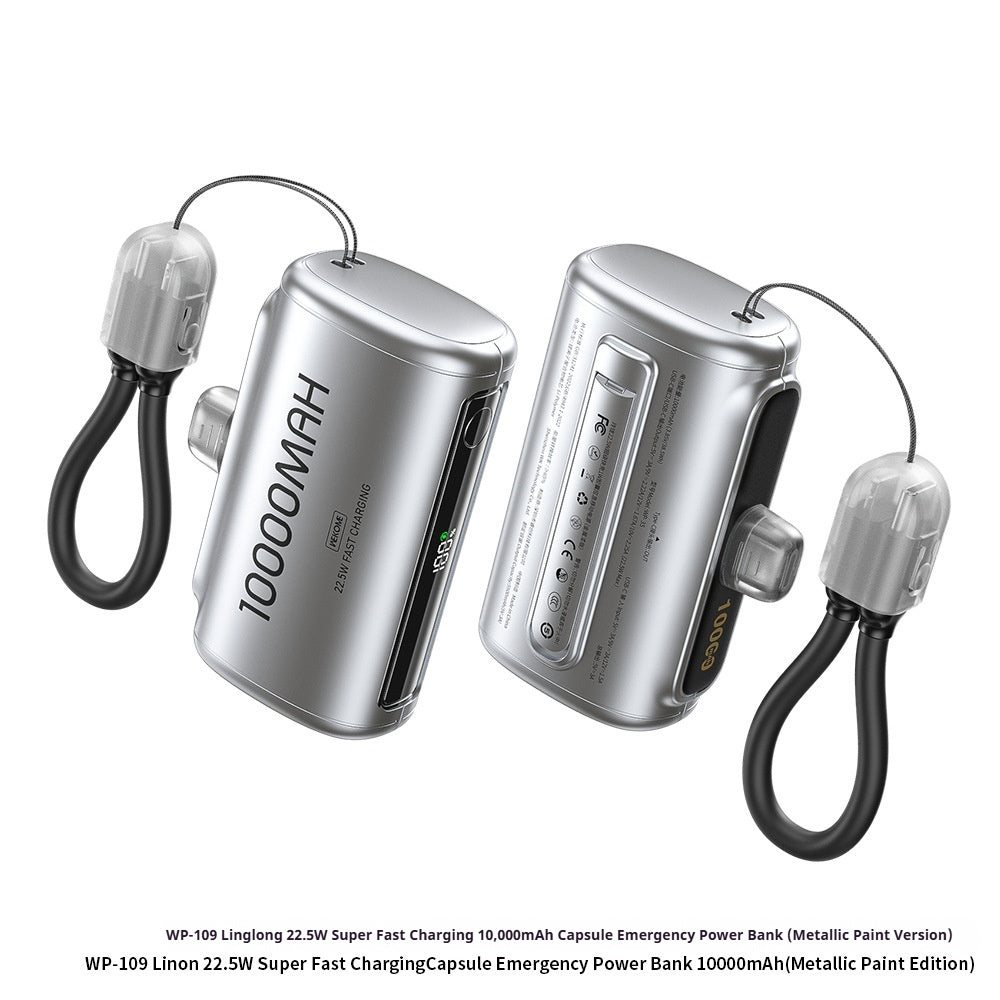 Kompakte 10000 mAh Power Bank mit integriertem Kabel