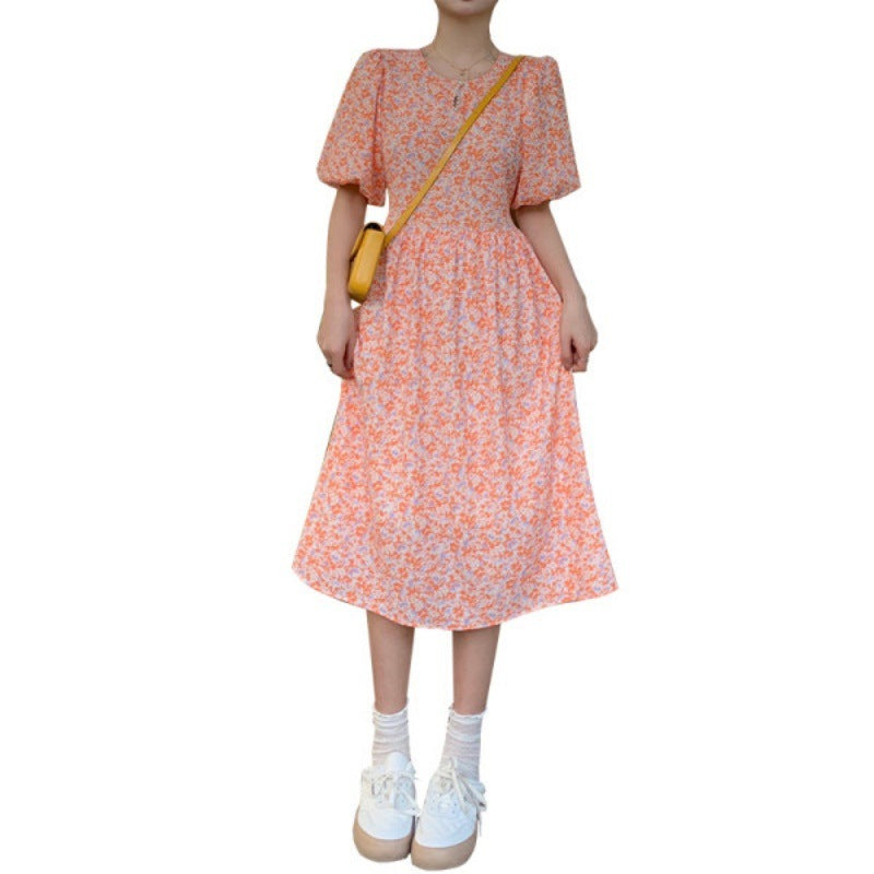 Oranges Midikleid mit Blumenprint und Puffärmeln – Bild 4 | LuxeStyle