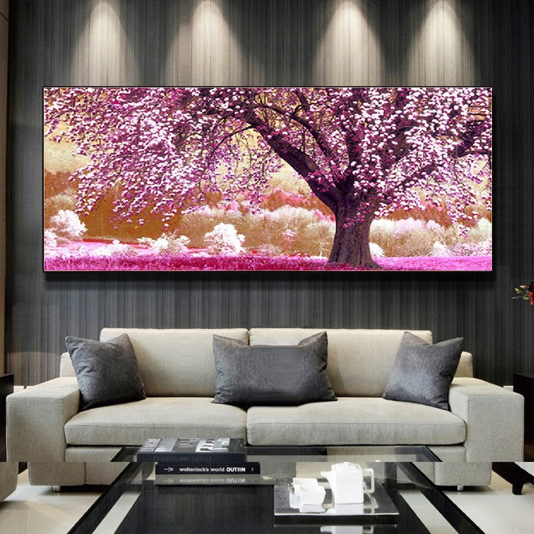 Handgemachtes Diamantspiel Waldlandschaft mit blühenden Blumen